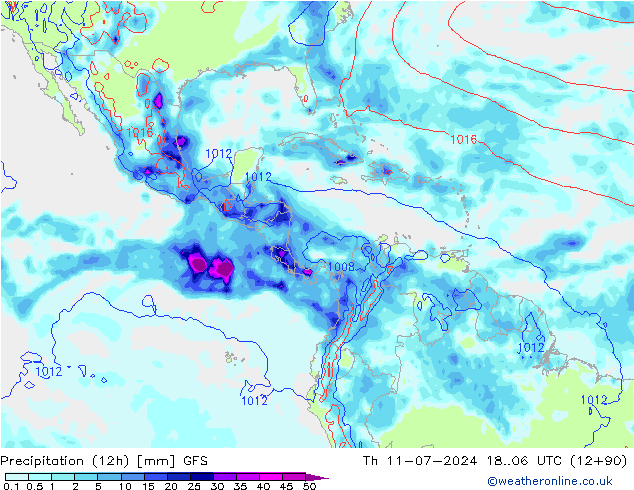 Totale neerslag (12h) GFS do 11.07.2024 06 UTC