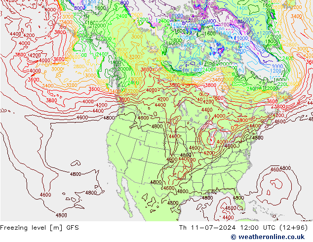 Freezing level GFS 星期四 11.07.2024 12 UTC
