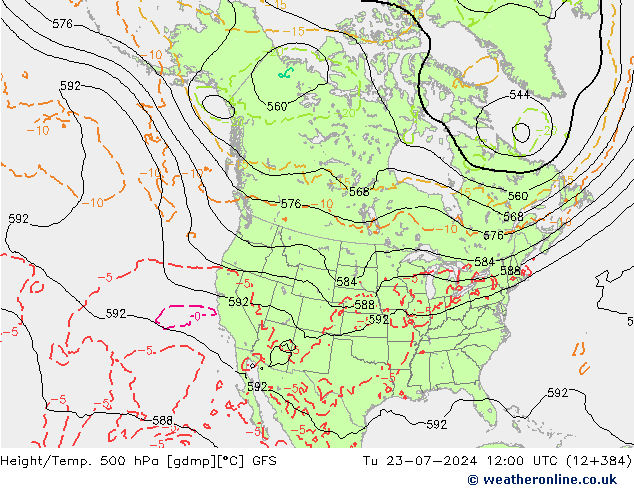 Z500/Rain (+SLP)/Z850 GFS 星期二 23.07.2024 12 UTC
