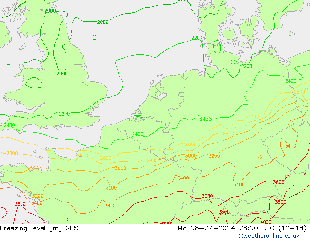 Freezing level GFS 星期一 08.07.2024 06 UTC
