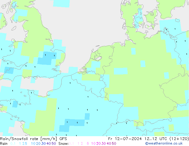 Rain/Snowfall rate GFS 星期五 12.07.2024 12 UTC