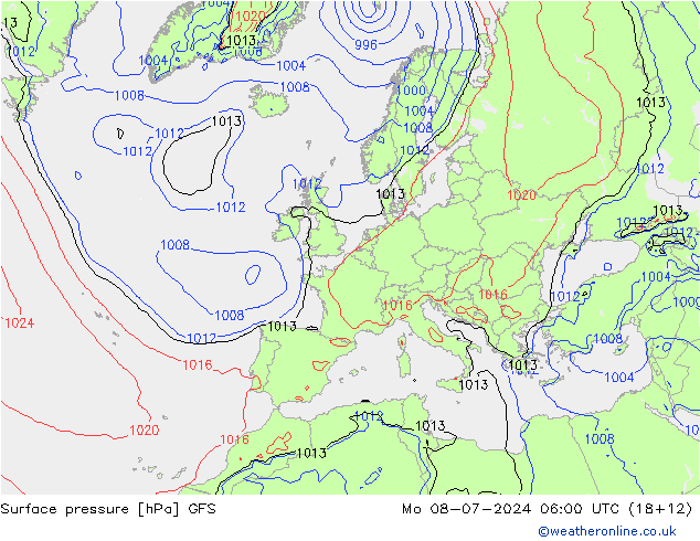 地面气压 GFS 星期一 08.07.2024 06 UTC