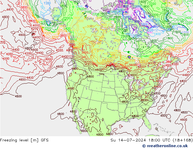 Freezing level GFS 星期日 14.07.2024 18 UTC