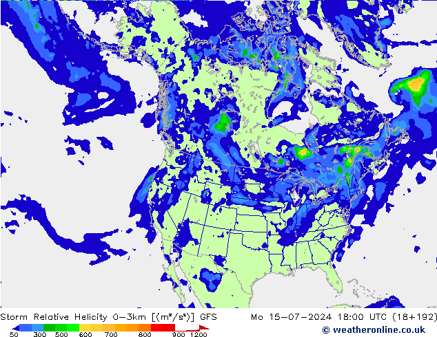 Storm Relative Helicity GFS 星期一 15.07.2024 18 UTC