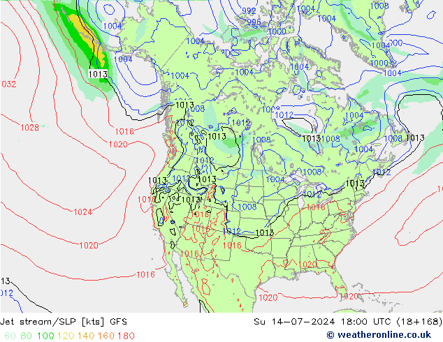 高速氣流/地面气压 GFS 星期日 14.07.2024 18 UTC
