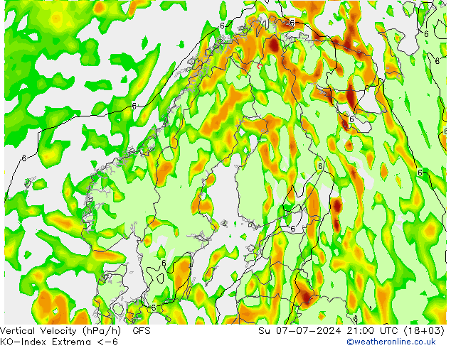 Convectie-Index GFS zo 07.07.2024 21 UTC