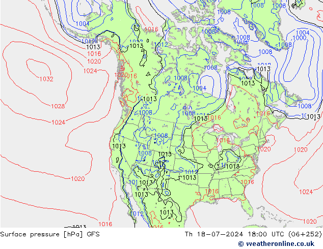 地面气压 GFS 星期四 18.07.2024 18 UTC