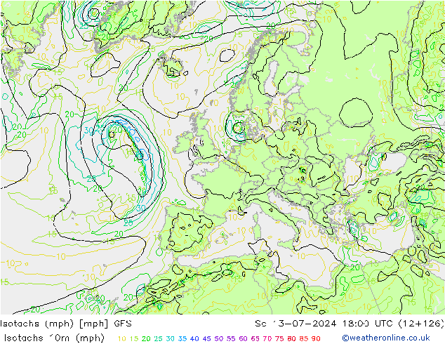 Isotachen (mph) GFS za 13.07.2024 18 UTC