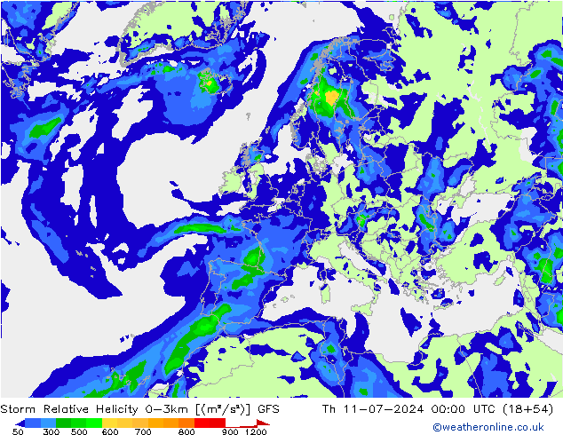 Storm Relative Helicity GFS do 11.07.2024 00 UTC
