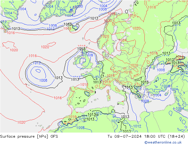 地面气压 GFS 星期二 09.07.2024 18 UTC