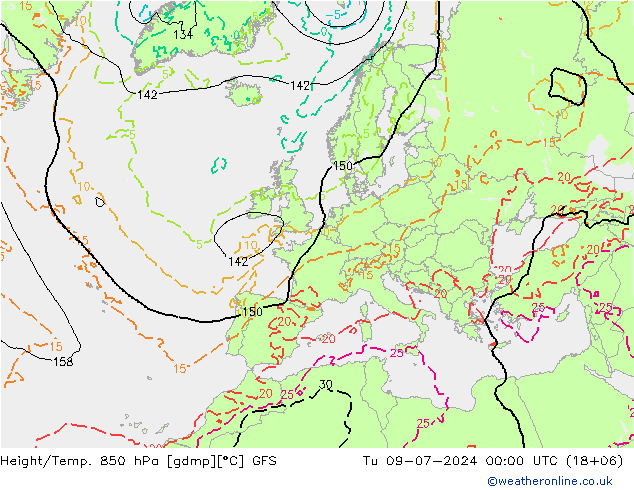 Z500/Rain (+SLP)/Z850 GFS 星期二 09.07.2024 00 UTC