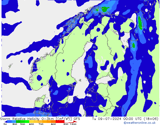 Storm Relative Helicity GFS 星期二 09.07.2024 00 UTC