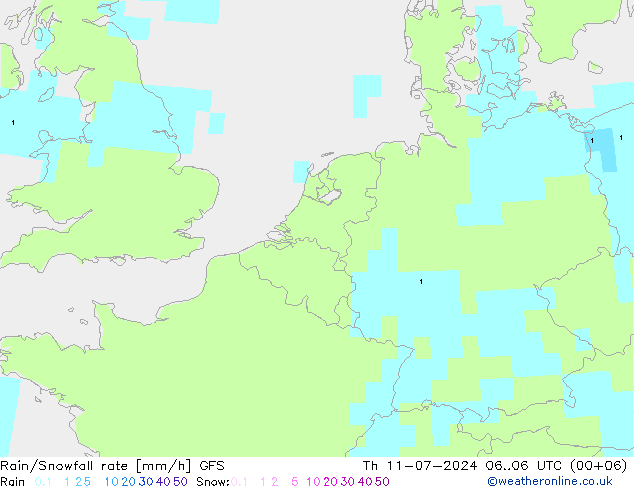 Regen/Sneeuwval GFS do 11.07.2024 06 UTC