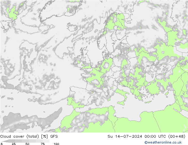 Bewolking (Totaal) GFS zo 14.07.2024 00 UTC