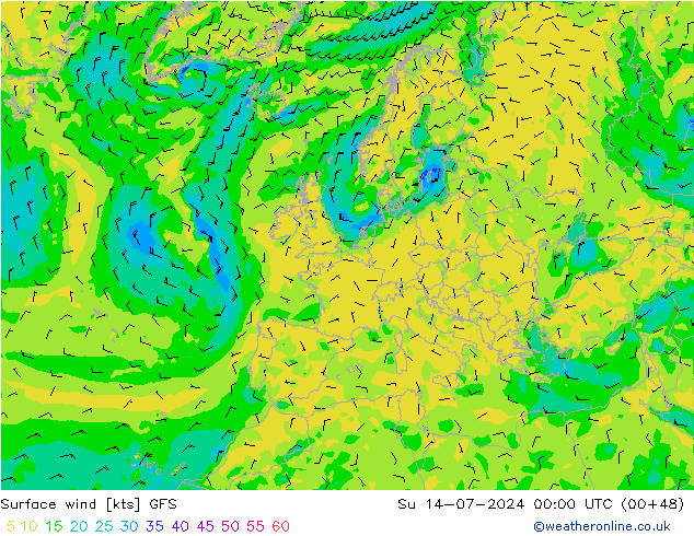 风 10 米 GFS 星期日 14.07.2024 00 UTC