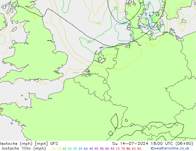 Isotachs (mph) GFS 星期日 14.07.2024 18 UTC