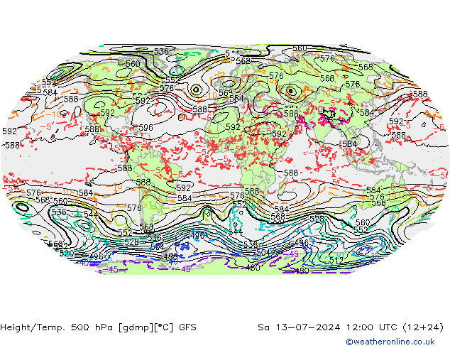 Z500/Rain (+SLP)/Z850 GFS 星期六 13.07.2024 12 UTC
