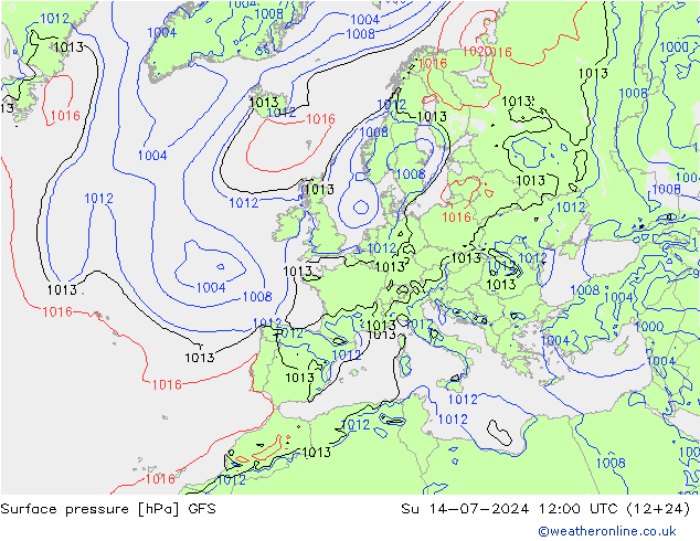 Luchtdruk (Grond) GFS zo 14.07.2024 12 UTC