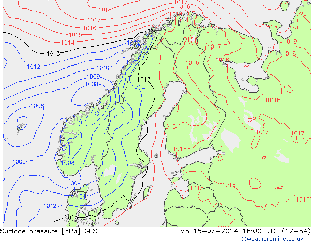 地面气压 GFS 星期一 15.07.2024 18 UTC