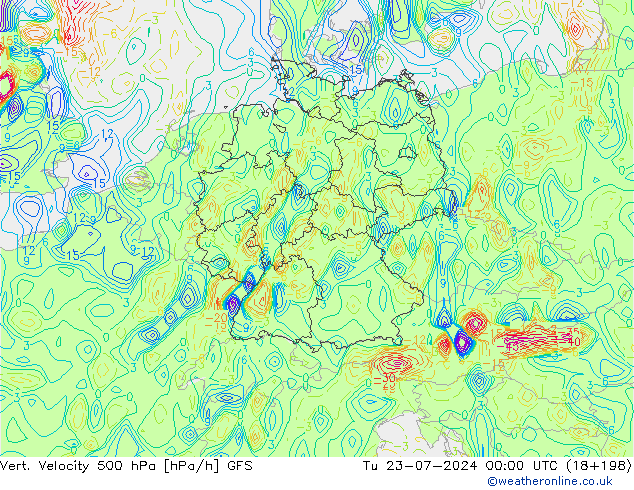 Vert. Velocity 500 hPa GFS 星期二 23.07.2024 00 UTC