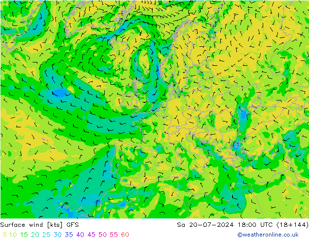 风 10 米 GFS 星期六 20.07.2024 18 UTC
