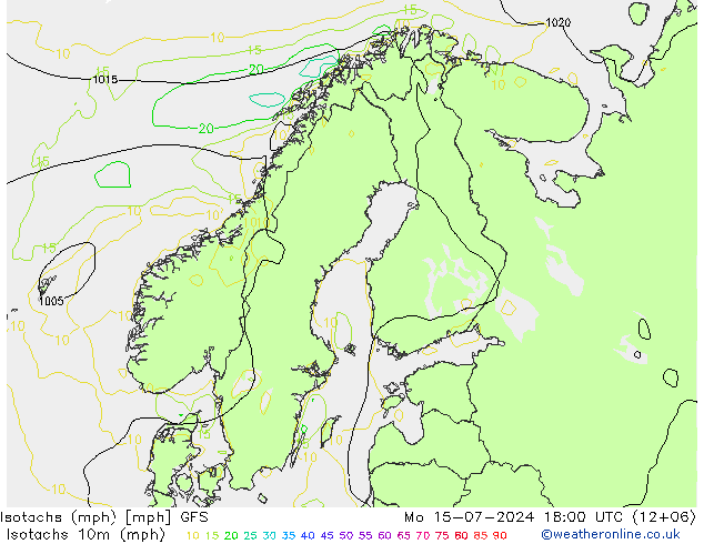 Isotachen (mph) GFS ma 15.07.2024 18 UTC