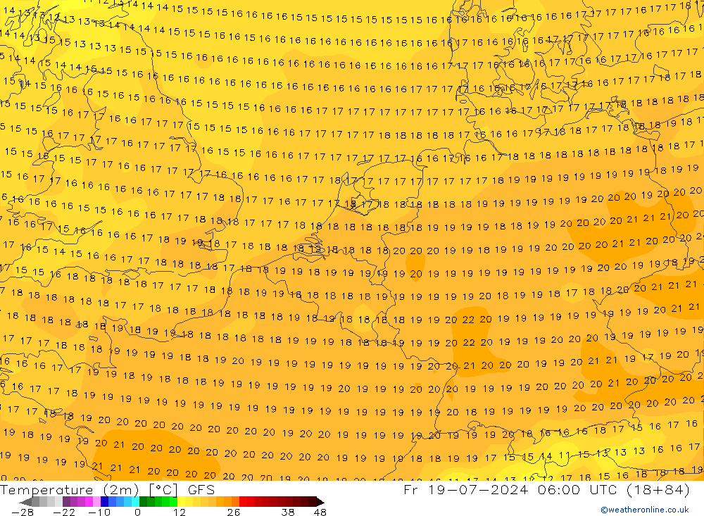 温度图 GFS 星期五 19.07.2024 06 UTC