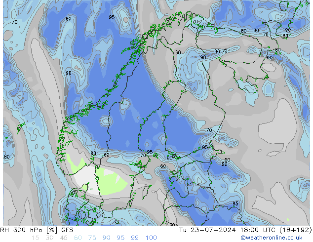 RV 300 hPa GFS di 23.07.2024 18 UTC