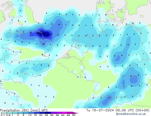 Z500/Rain (+SLP)/Z850 GFS 星期二 16.07.2024 06 UTC