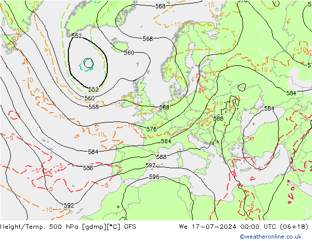 Z500/Rain (+SLP)/Z850 GFS 星期三 17.07.2024 00 UTC