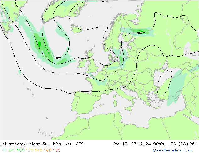 高速氣流 GFS 星期三 17.07.2024 00 UTC