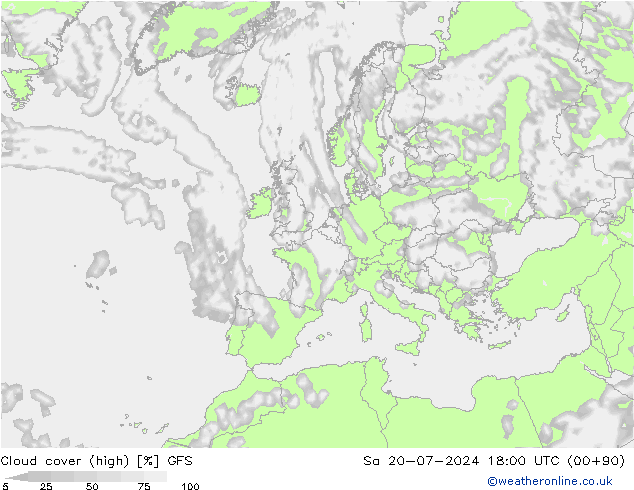 Bewolking (Hoog) GFS za 20.07.2024 18 UTC