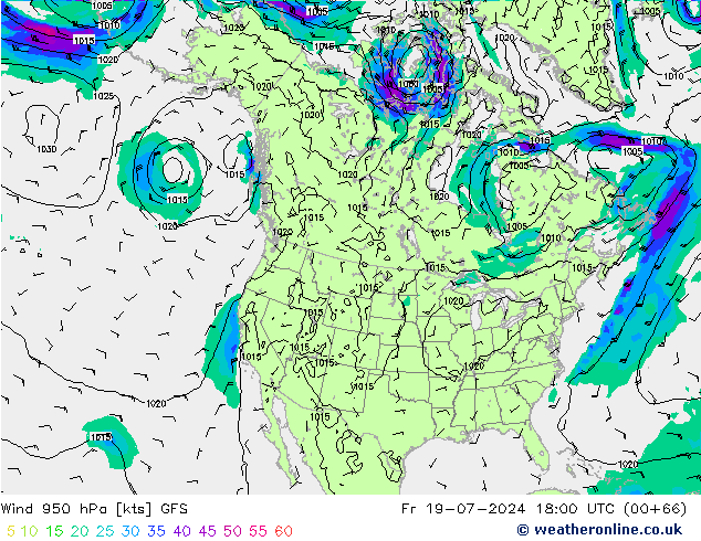 风 950 hPa GFS 星期五 19.07.2024 18 UTC