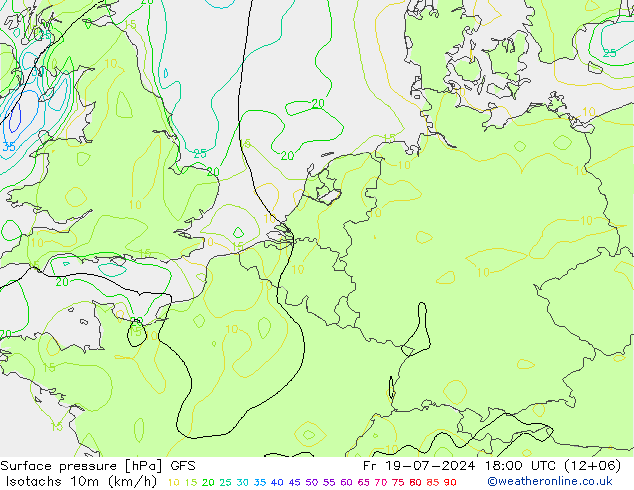 Isotachen (km/h) GFS vr 19.07.2024 18 UTC