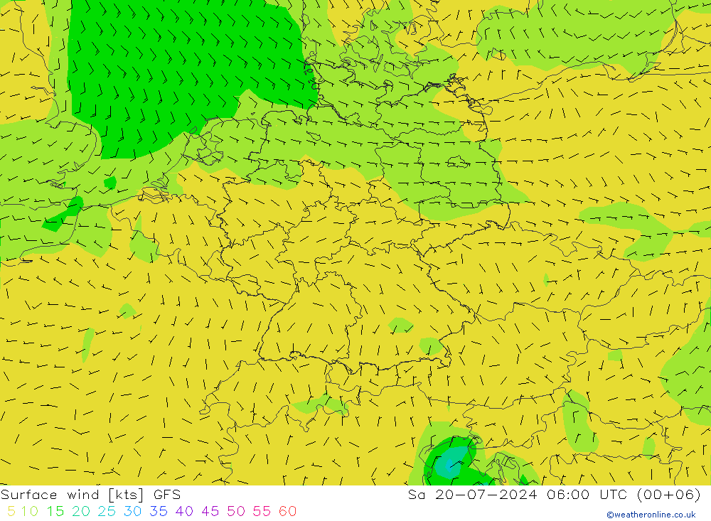 Prec 6h/Wind 10m/950 GFS 星期六 20.07.2024 06 UTC