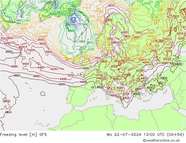 Nulgradenniveau GFS ma 22.07.2024 12 UTC
