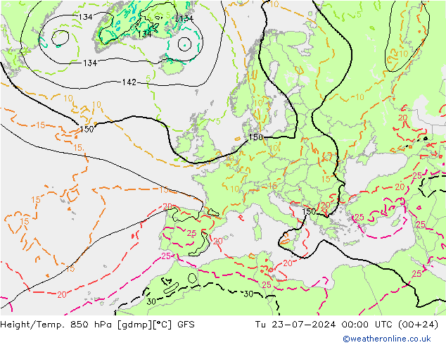 Z500/Regen(+SLP)/Z850 GFS di 23.07.2024 00 UTC