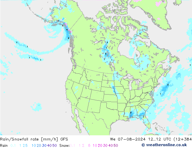 Regen/Sneeuwval GFS wo 07.08.2024 12 UTC