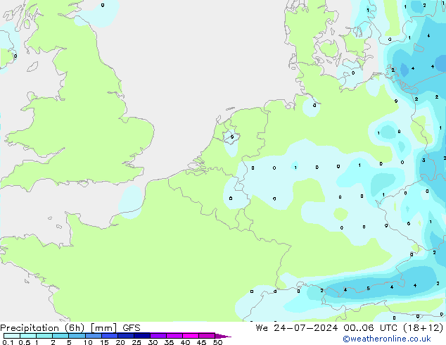 降水量 (6h) GFS 星期三 24.07.2024 06 UTC
