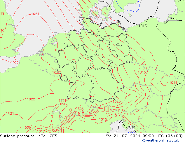 Luchtdruk (Grond) GFS wo 24.07.2024 09 UTC