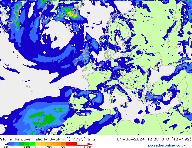 Storm Relative Helicity GFS do 01.08.2024 12 UTC