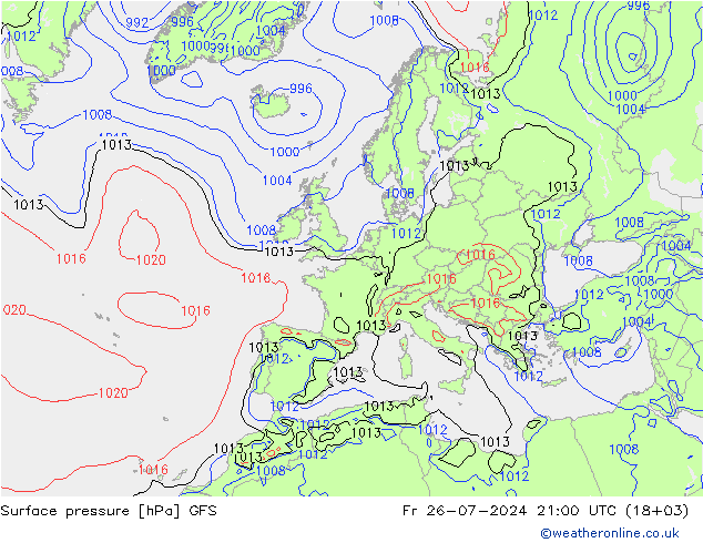 Surface pressure GFS Fr 26.07.2024 21 UTC