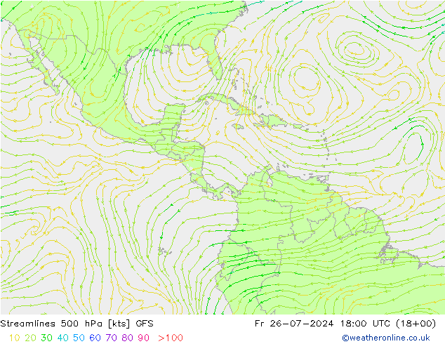 Streamlines 500 hPa GFS Fr 26.07.2024 18 GMT