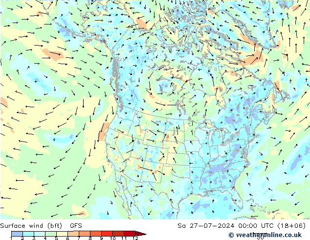 Wind 10 m (bft) GFS za 27.07.2024 00 UTC