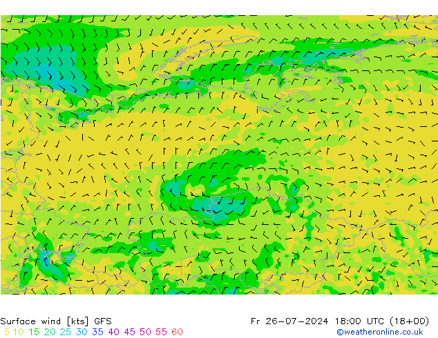 ветер 10 m GFS пт 26.07.2024 18 UTC