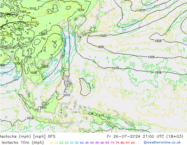 Isotachs (mph) GFS Fr 26.07.2024 21 UTC