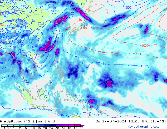 Precipitation (12h) GFS Sa 27.07.2024 06 UTC