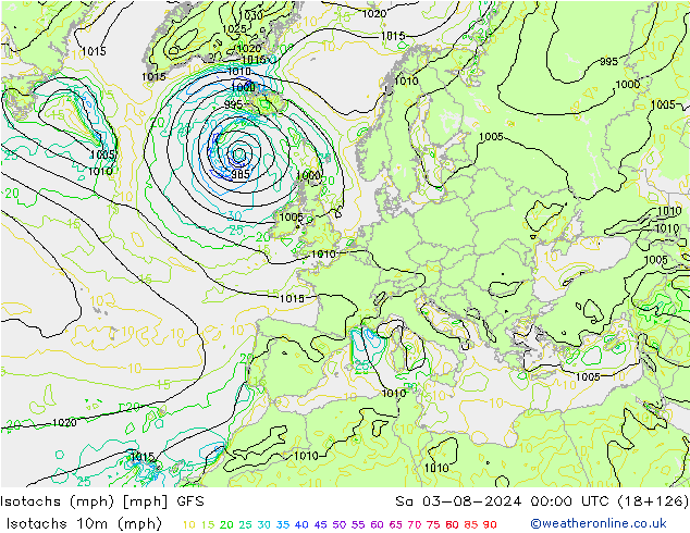 Isotachs (mph) GFS 星期六 03.08.2024 00 UTC