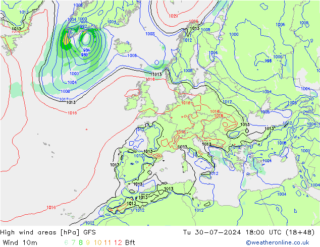Windvelden GFS di 30.07.2024 18 UTC