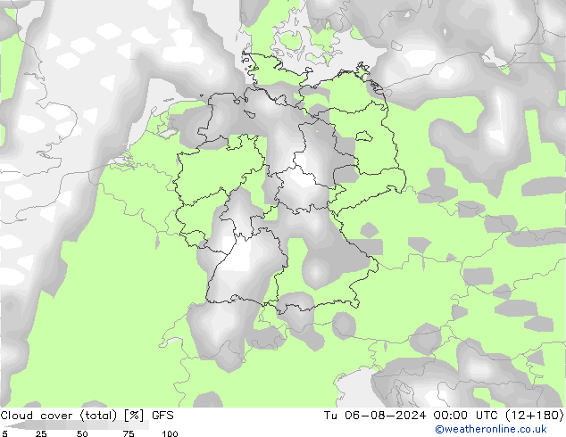 Bewolking (Totaal) GFS di 06.08.2024 00 UTC
